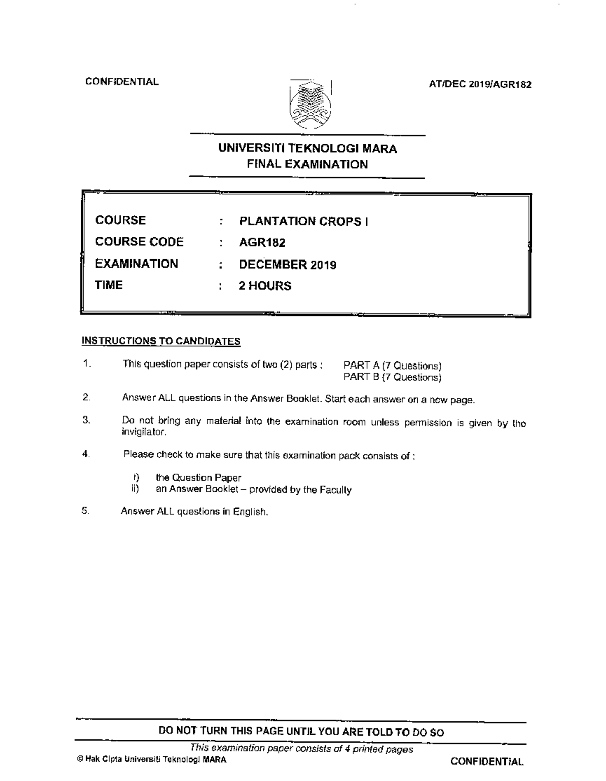 AGR182 2019 - baca doh srs - CONFIDENTIAL AT/DEC 2019/AGR UNIVERSITI ...
