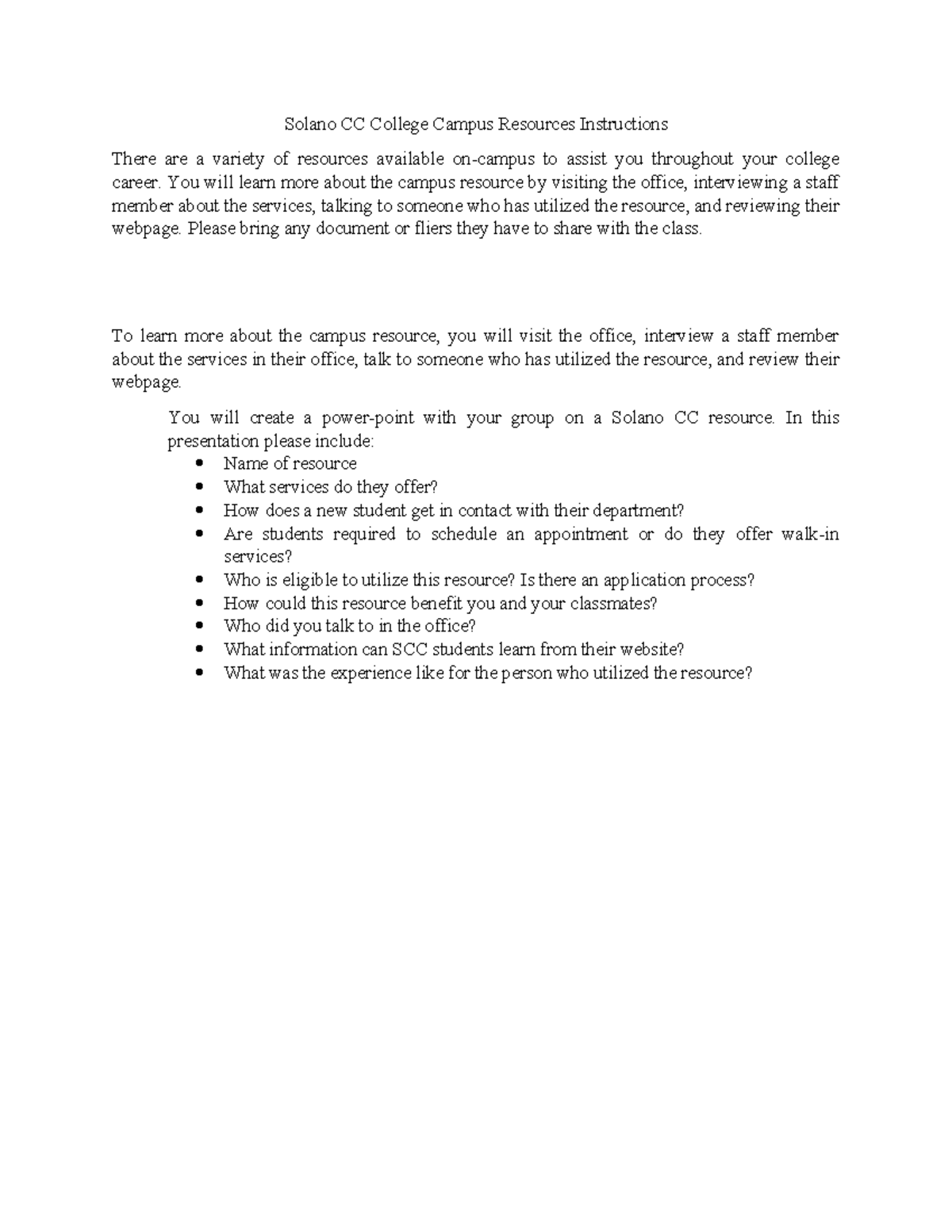 Solano CC College Campus Resources Instructions You will learn more