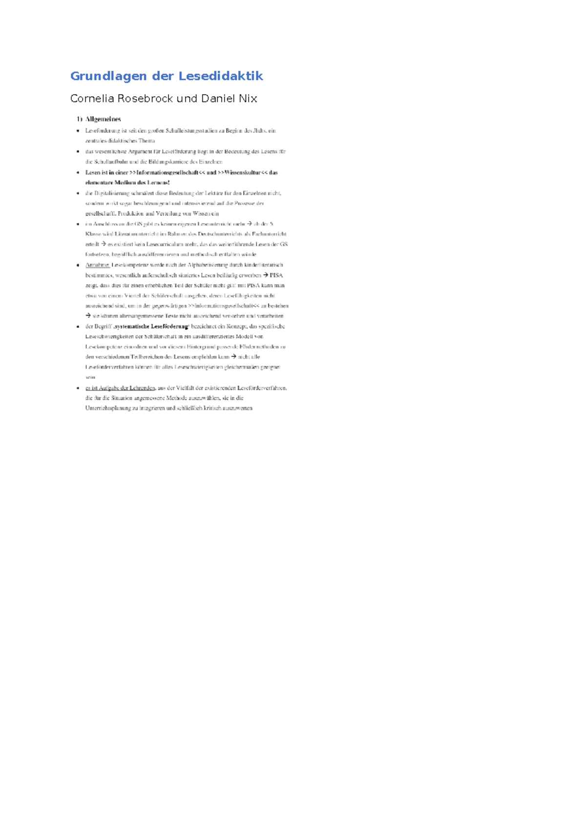 Grundlagen Der Lesedidaktik Und Der Systematischen Schulischen Leseförderung Grundlagen der Lesedidaktik - Zusammenfassung - Grundlagen der