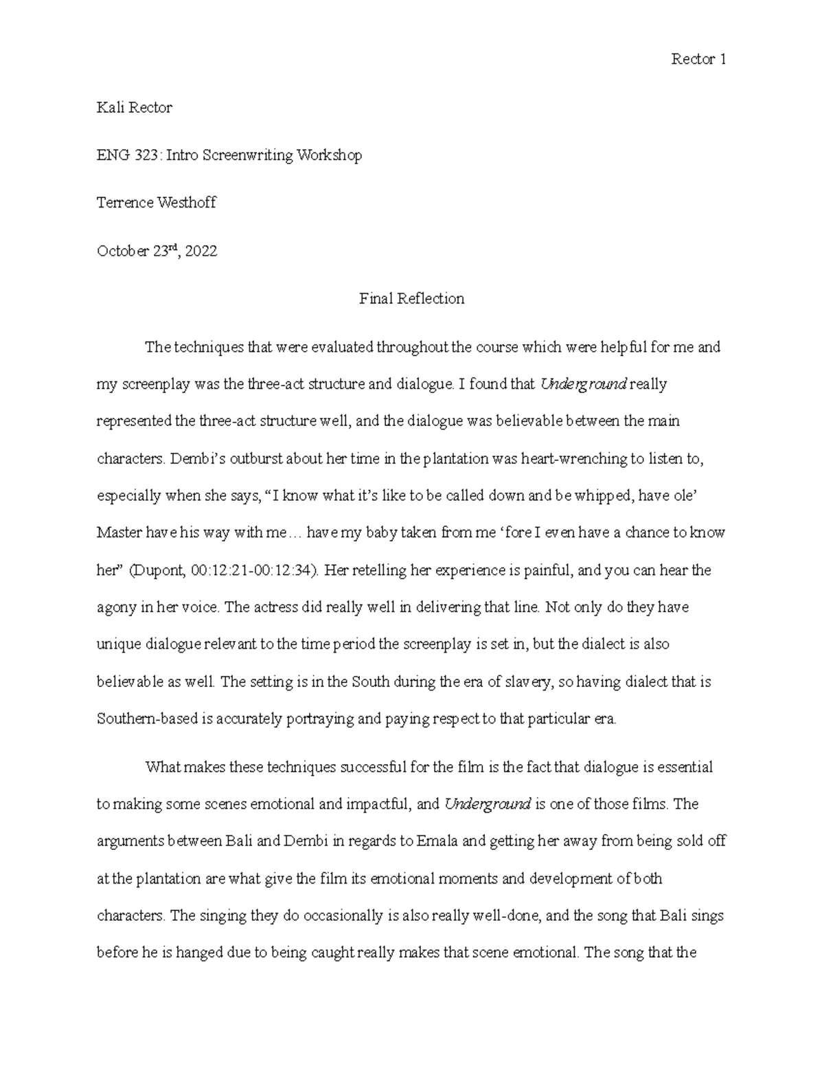 ENG 323 Module Eight Final Reflection Essay - Kali Rector ENG 323 ...