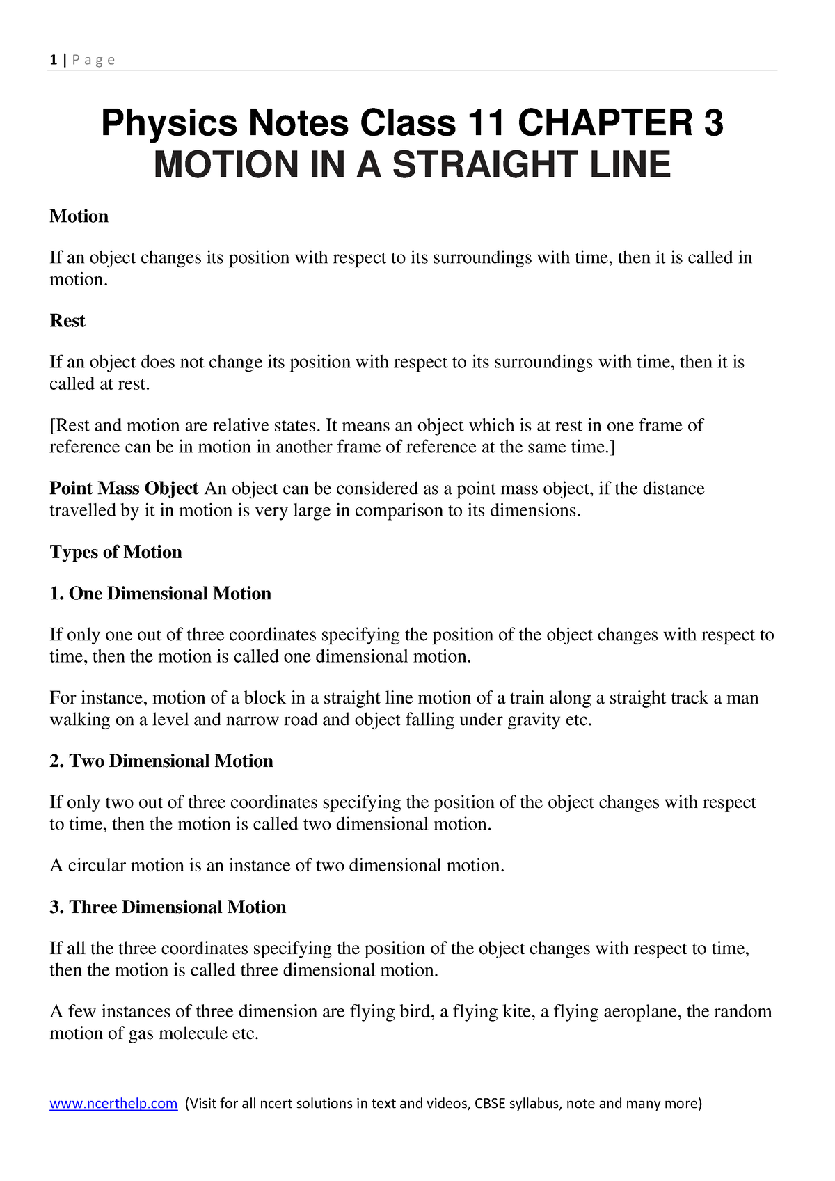 physics-notes-class-11-chapter-3-motion-in-a-straight-line-physics