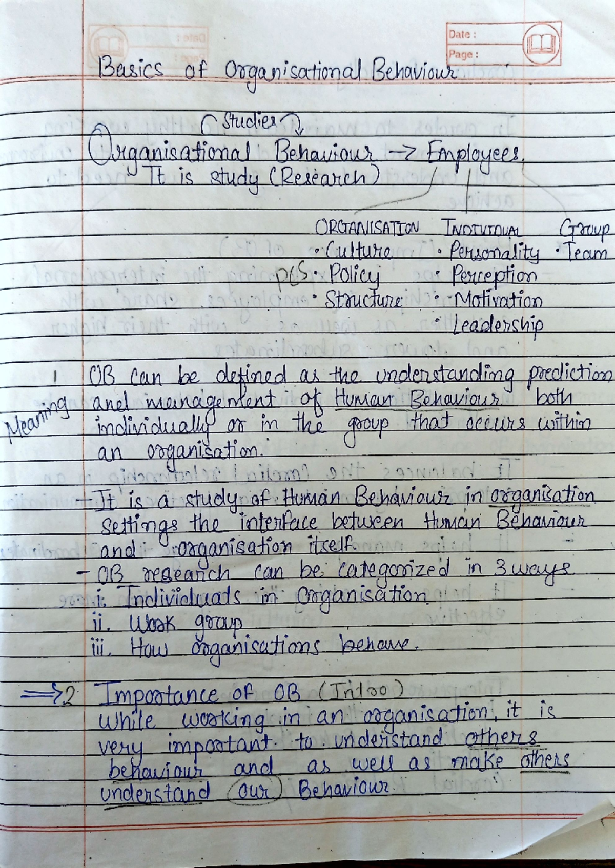 OB Notes - organisational behaviour - Management Of Marketing ...