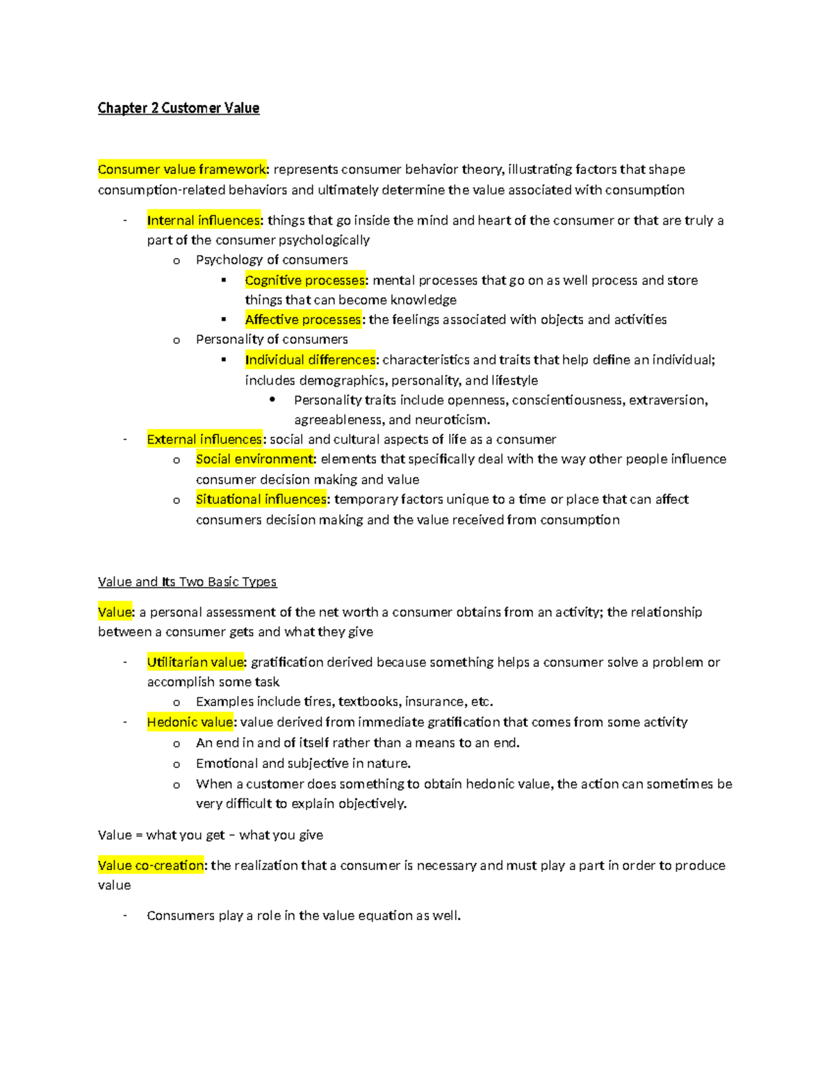 Chapter 2 Customer Value - Chapter 2 Customer Value Consumer value ...
