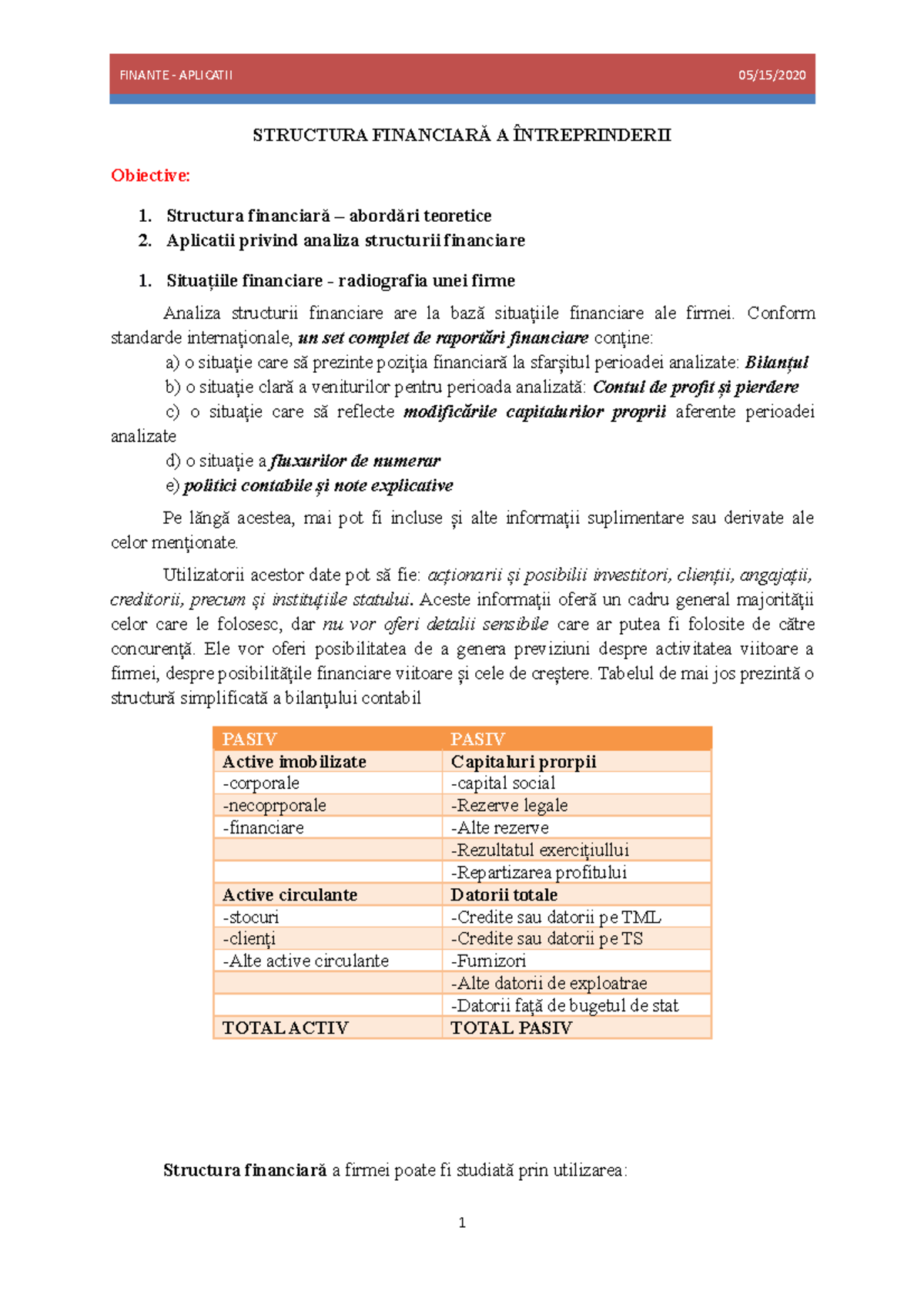 Aplicatie Proiect - Structura Financiara A Capitalului 2020 - Rezolvari ...