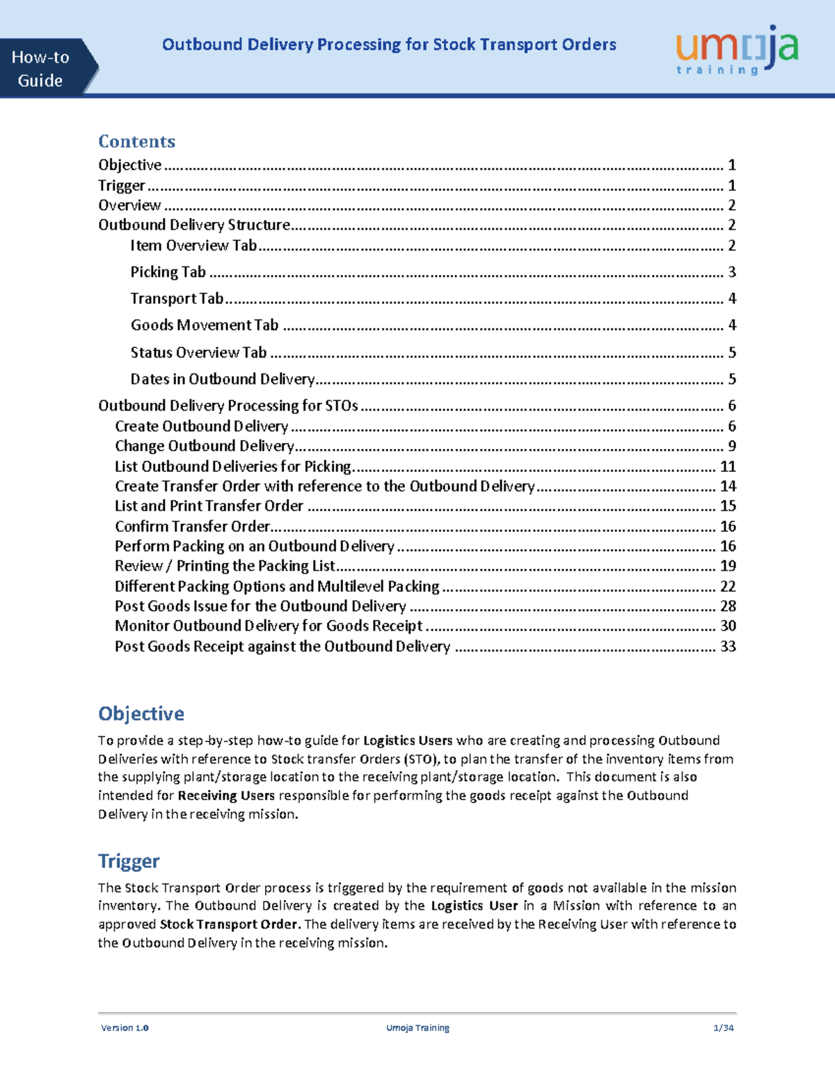 Umoja job aid - outbound delivery processing for stos v1 - How-to Guide ...