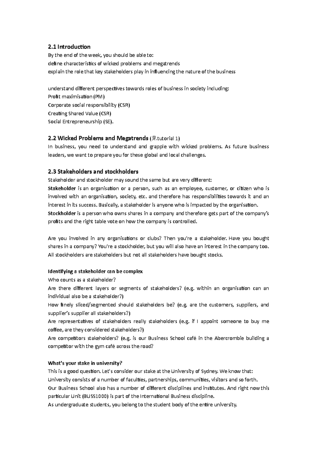 BUSS1000 Week 2 Module summary - 2 Introduction By the end of the week ...