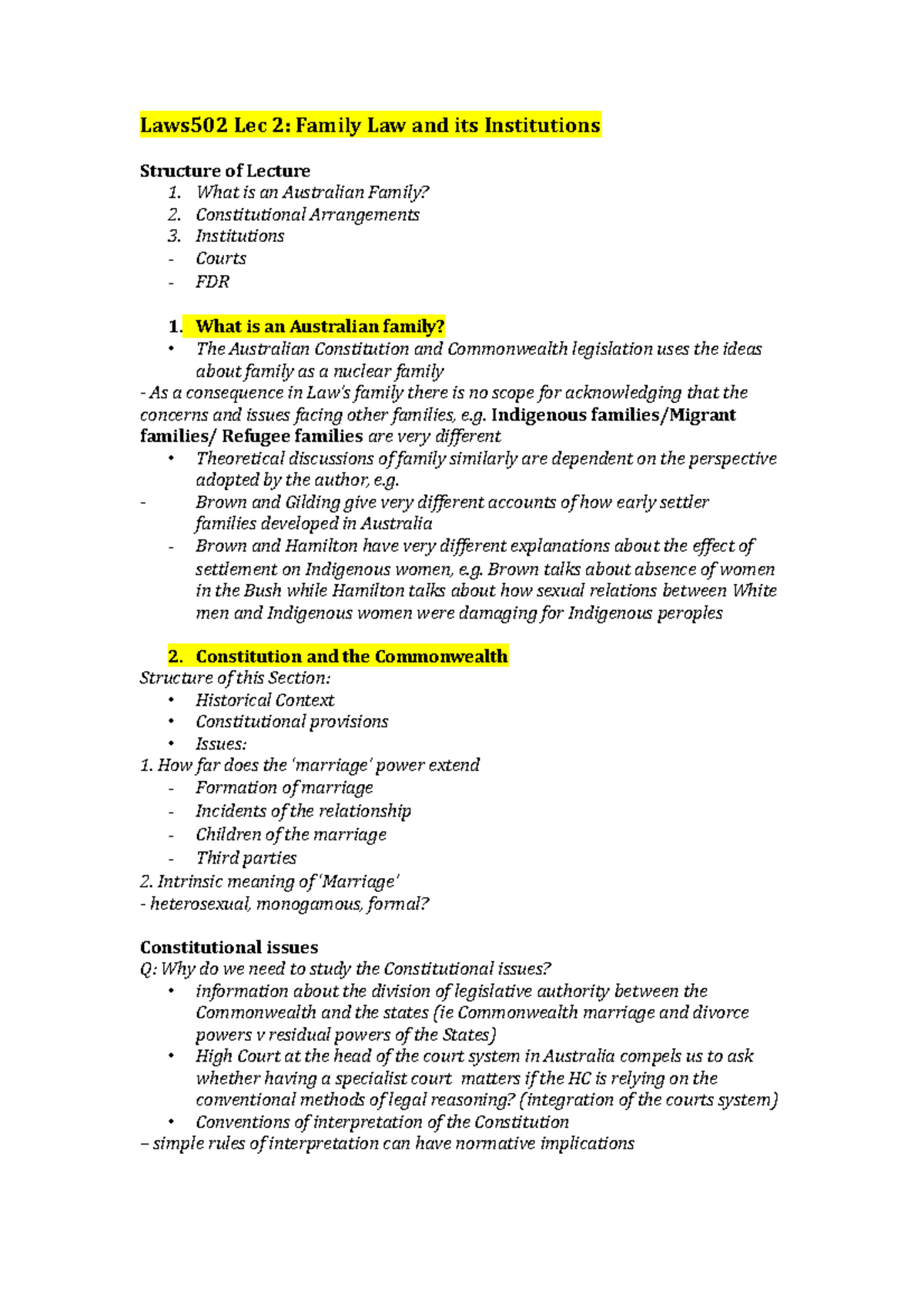 Laws502 Lec 2 - Lecture notes 2 - Laws502 Lec 2: Family Law and its ...