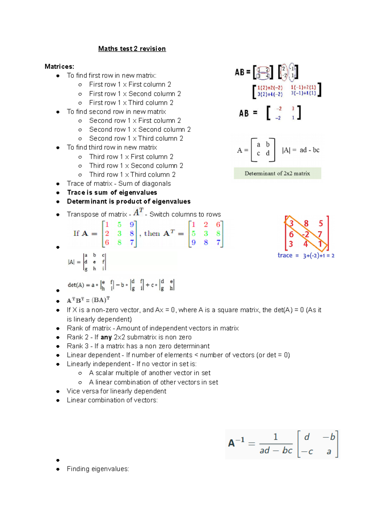 Maths test 2 revision - Summary APPLICATIONS OF MATHEMATICS - Maths ...