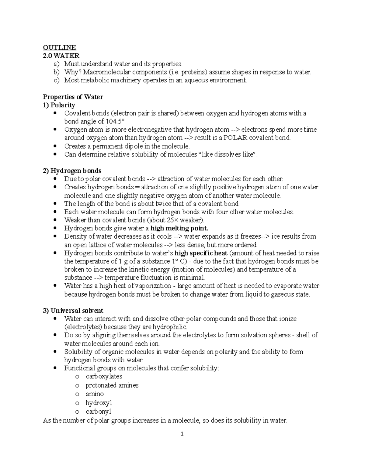 Lecture 2 - OUTLINE 2 WATER a) Must understand water and its properties ...