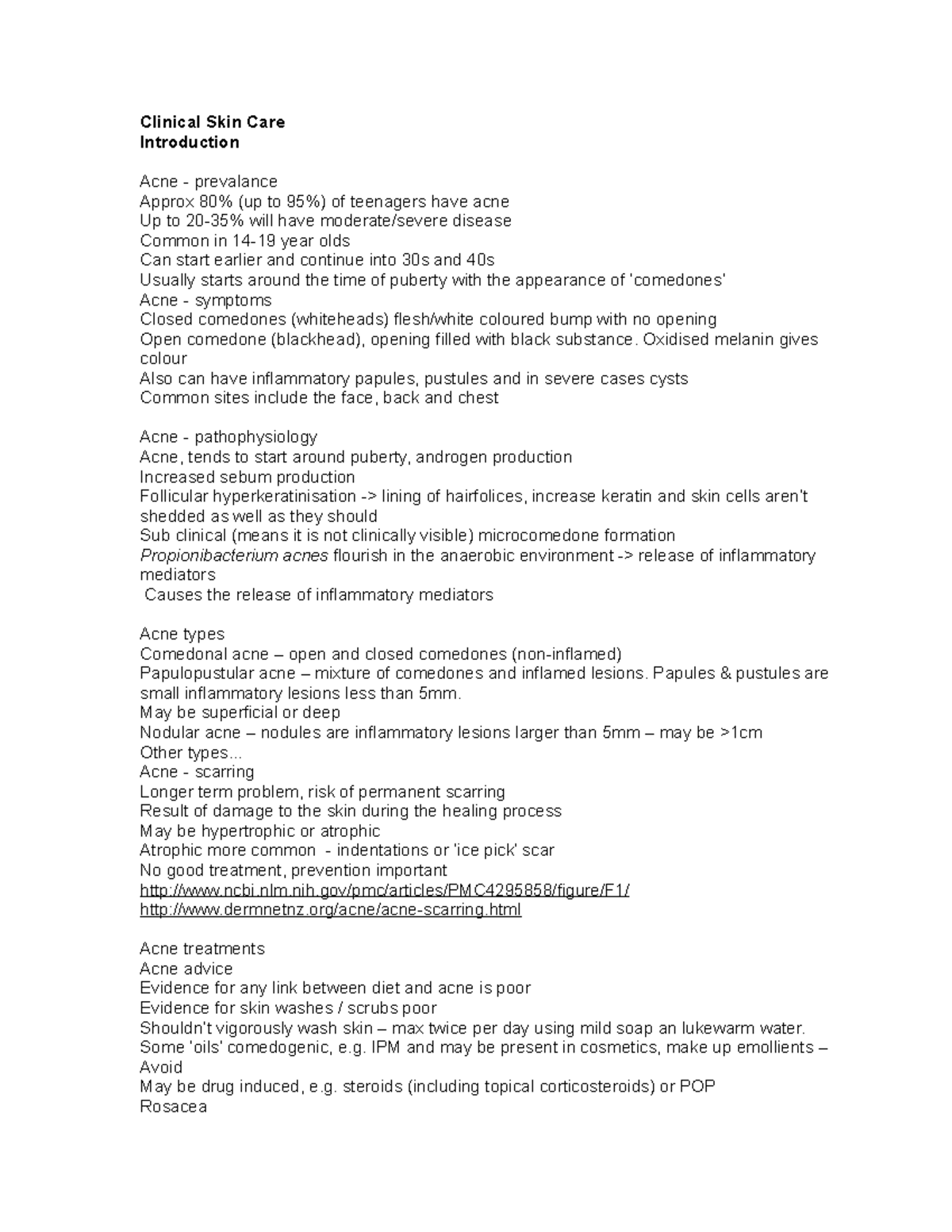 Skin summary Clinical Skin Care Introduction Acne prevalance Approx