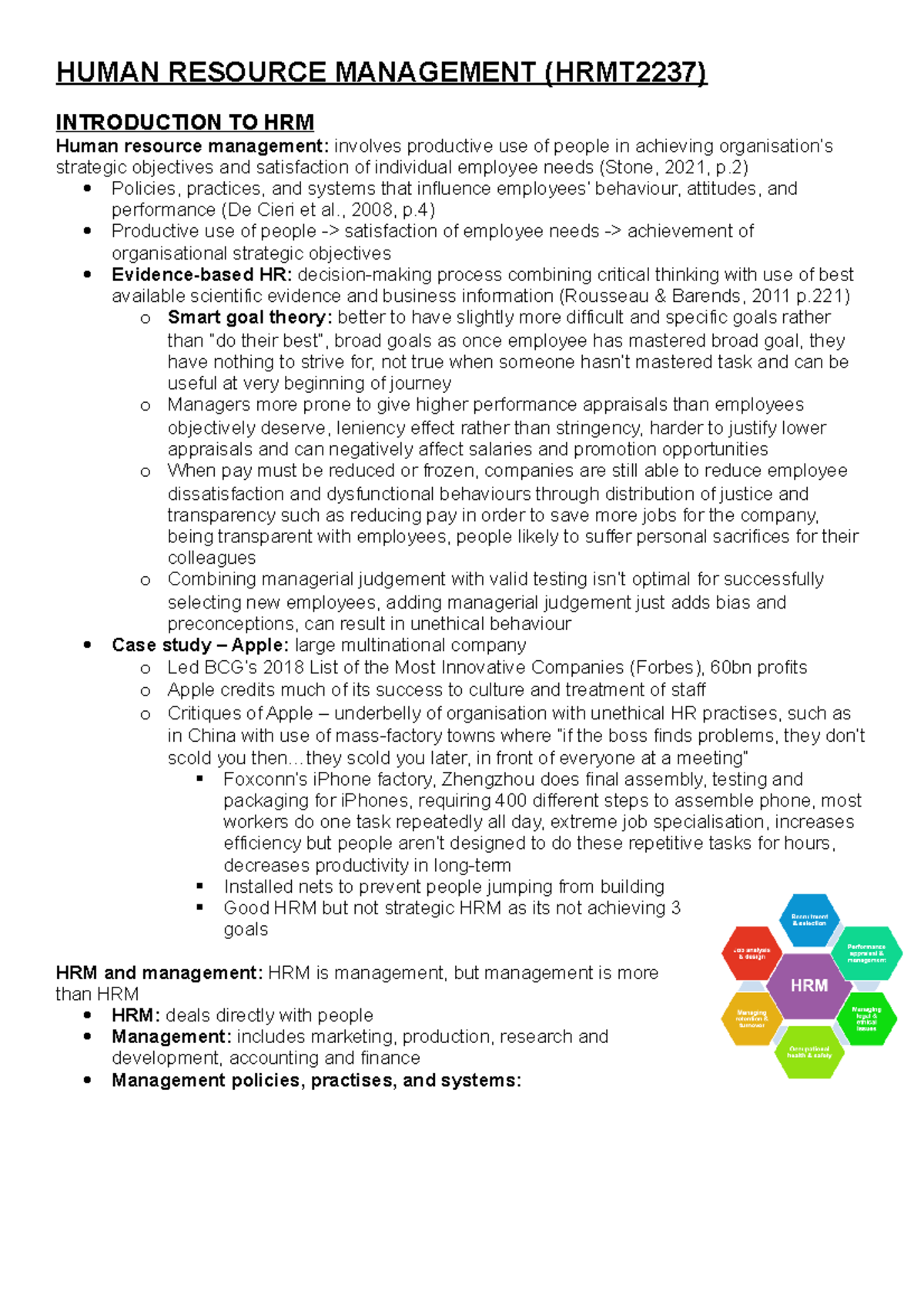 Human resource management (HRMT2237) notes - HUMAN RESOURCE MANAGEMENT ...