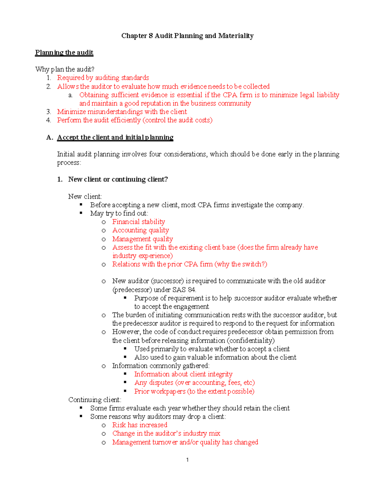 Chapter 8 Audit Planning And Materiality - Chapter 8 Audit Planning And ...