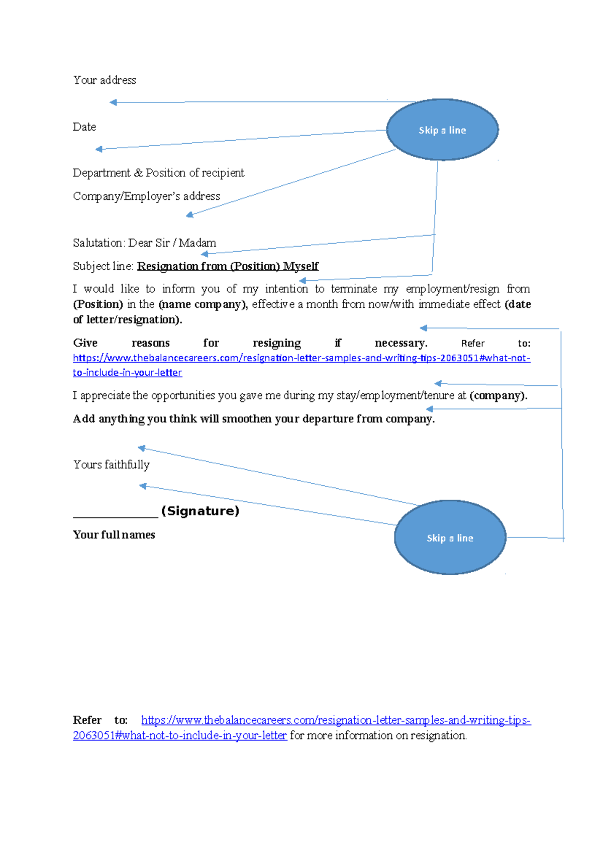 Resignation letter - Your address Date Department & Position of ...