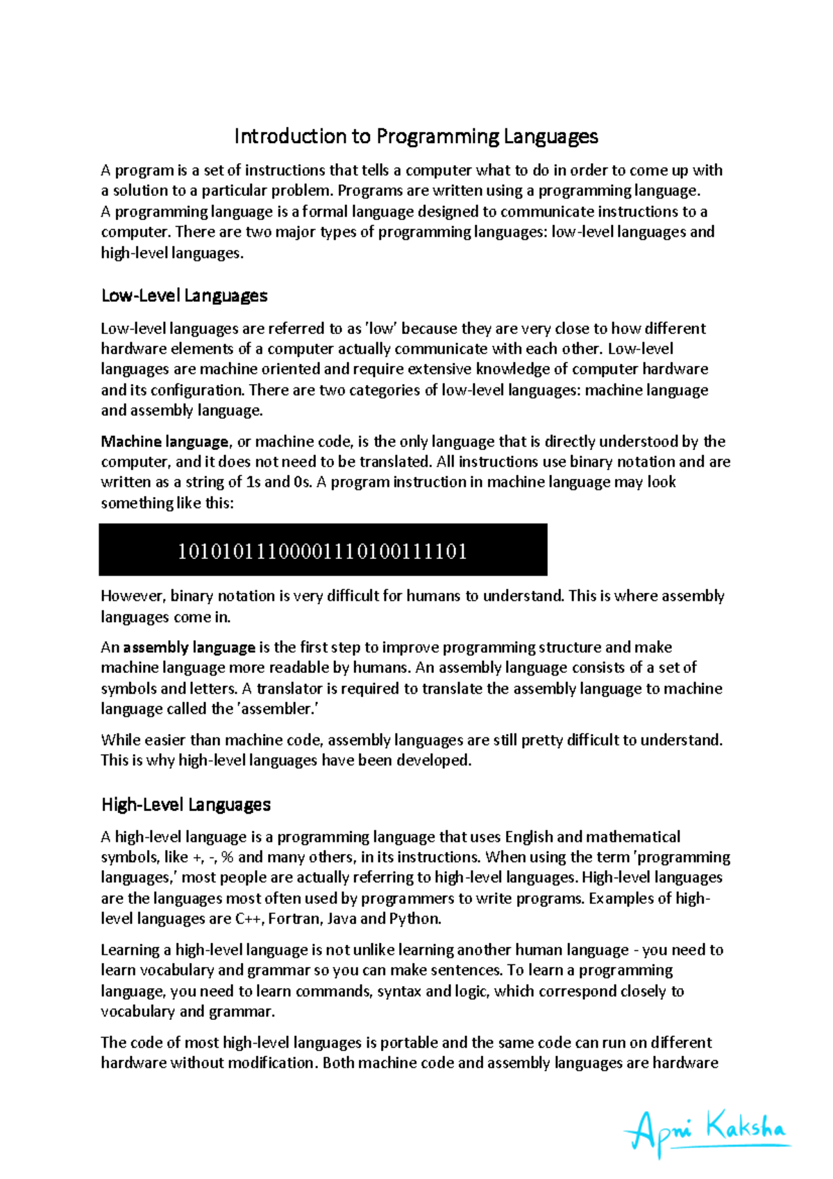 Lecture 1 Notes - efthaehd - Introduction to Programming Languages A ...
