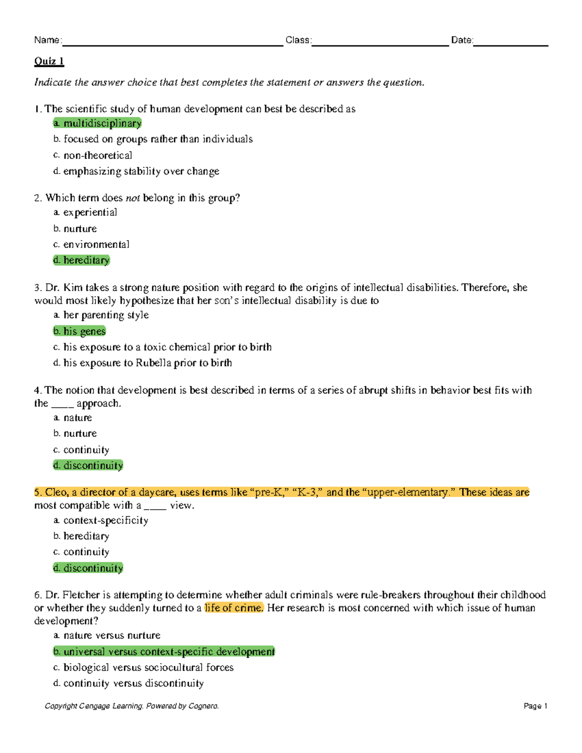 Study Guide - Use in subject provided needed. - Quiz 1 Indicate the ...