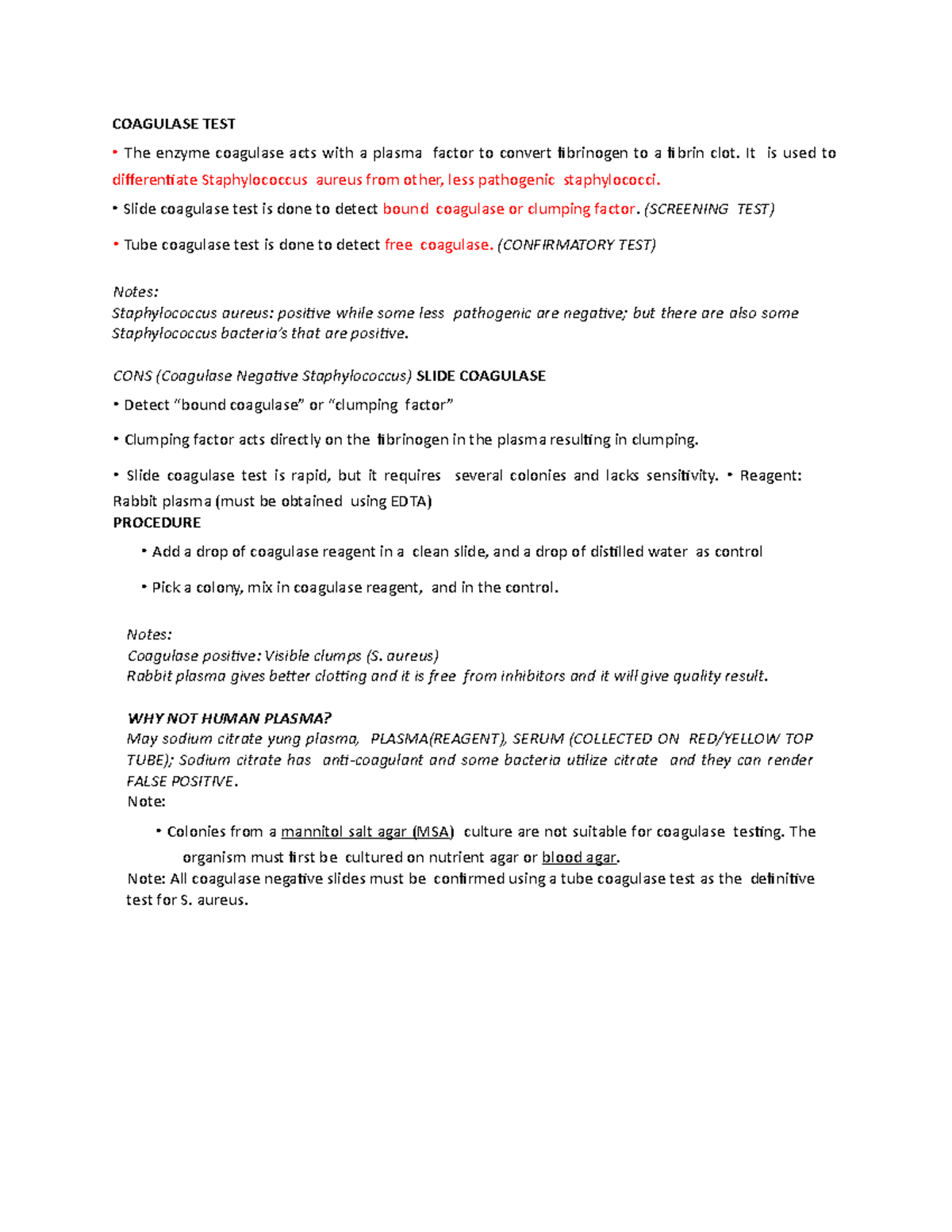 Coagulase TEST - COAGULASE TEST The enzyme coagulase acts with a plasma ...