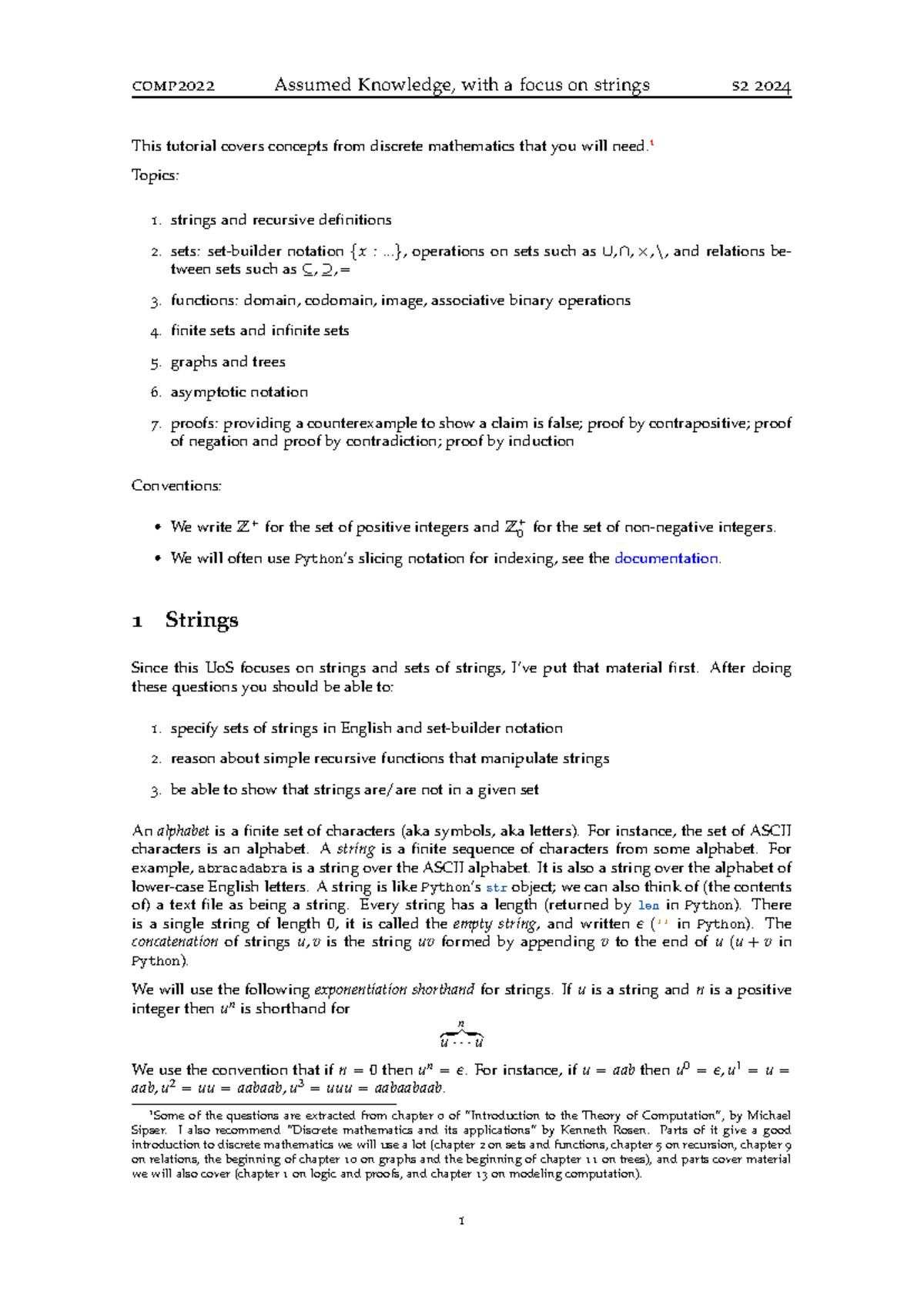 Week 1 - assumed knowledge - This tutorial covers concepts from ...