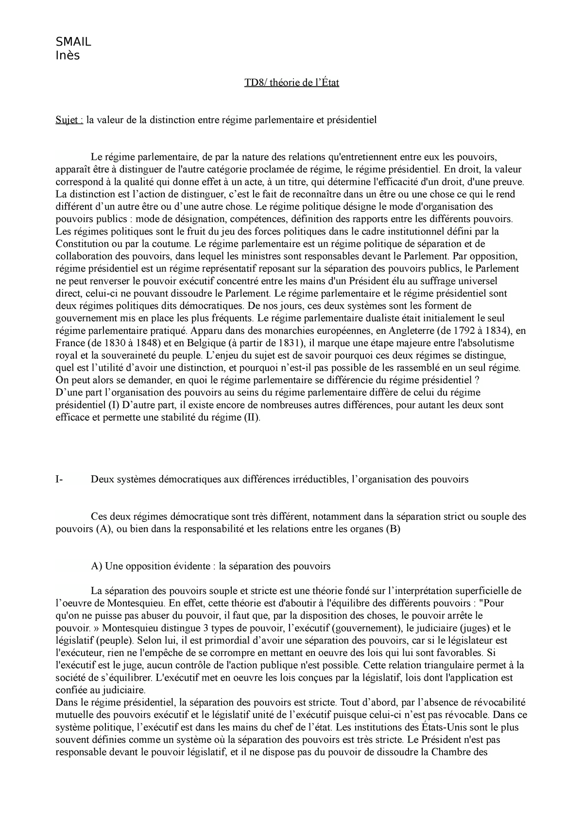 plan dissertation regime presidentiel americain