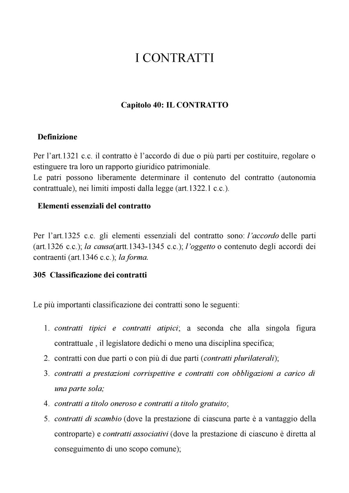 Il Contratto - Riassunto Diritto Civile - I CONTRATTI Capitolo 40: IL ...