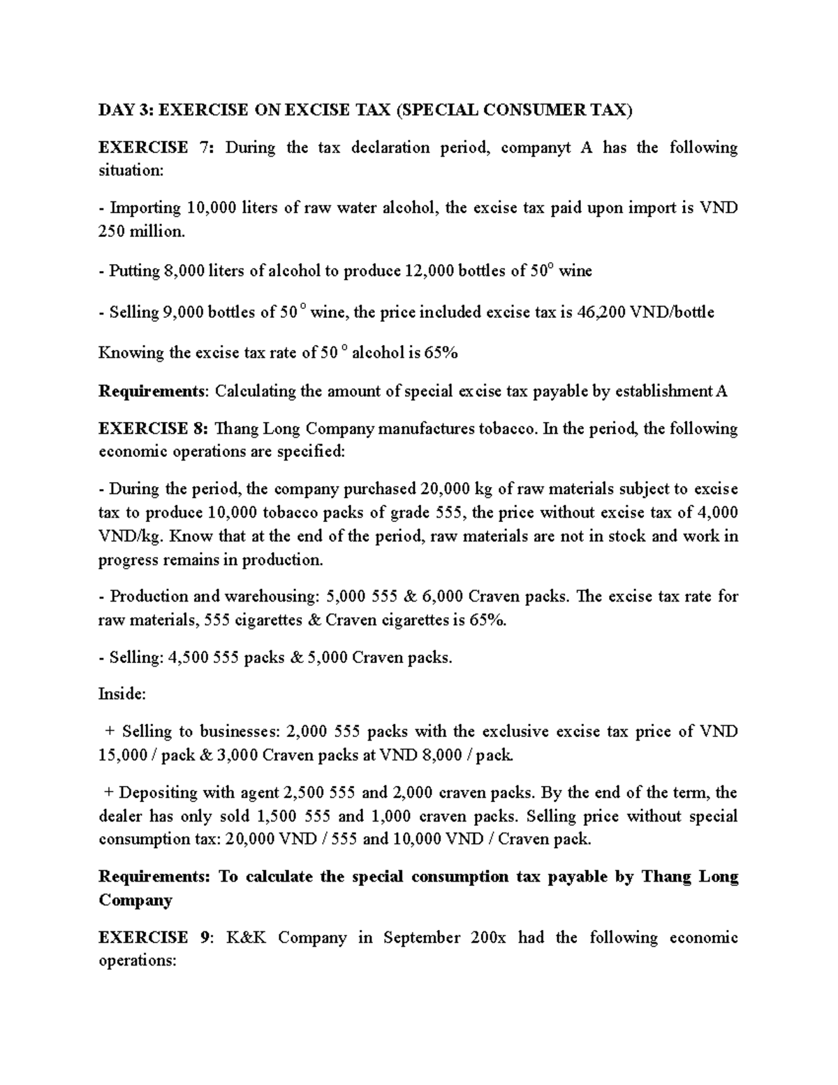 Lesson 3 Excise TAX ddddddd DAY 3 EXERCISE ON EXCISE TAX (SPECIAL