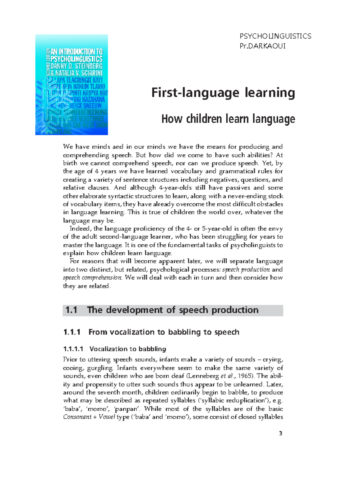 13 First Language Learning - 1 • How children learn language How ...
