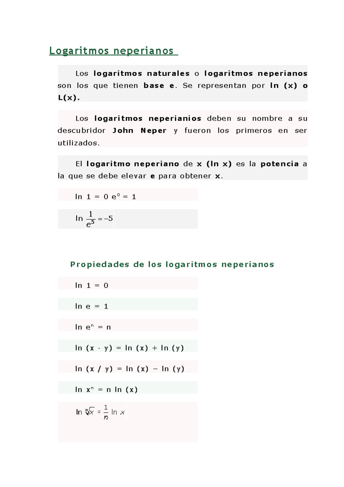 Resumen - resumen esquema logaritmos neperianos - Logaritmos neperianos ...