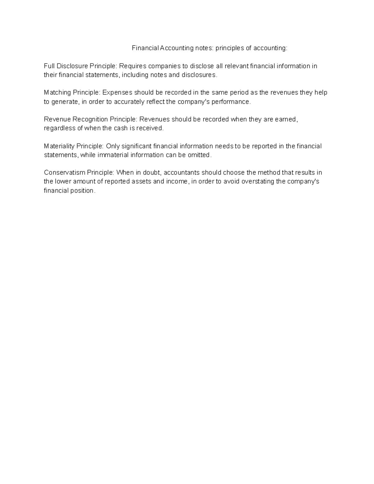 Financial Accounting notes principles of accounting 2 Matching
