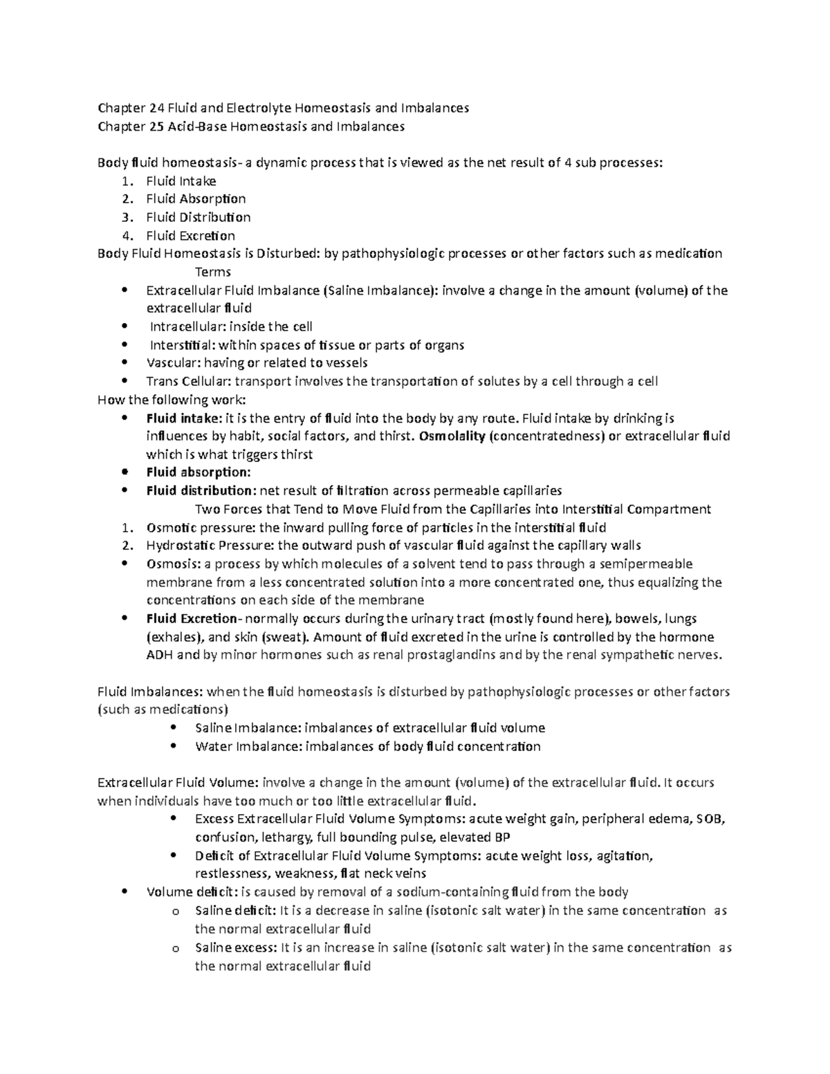 Ch. 24 & 25 Fluids, Electrolytes, & Acid-Base - Chapter 24 Fluid and ...