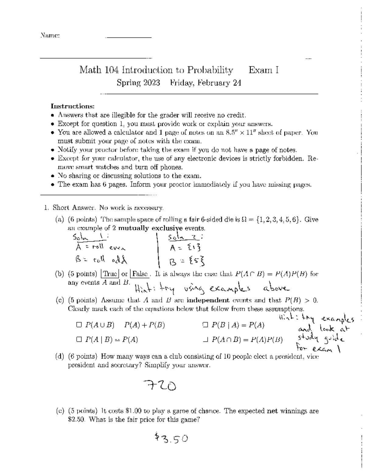 Exam 1 Solutions - MATH 104 - Studocu