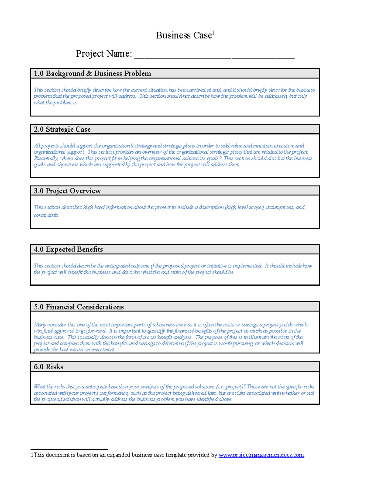 PJM6710 Wk 1 Business Case Template V - Business Case 1 Project Name ...