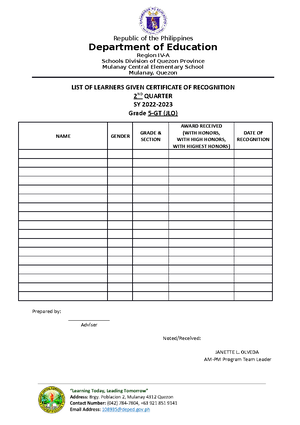 SLAC-Certificates - School Learning Action Cell - Republic of the ...