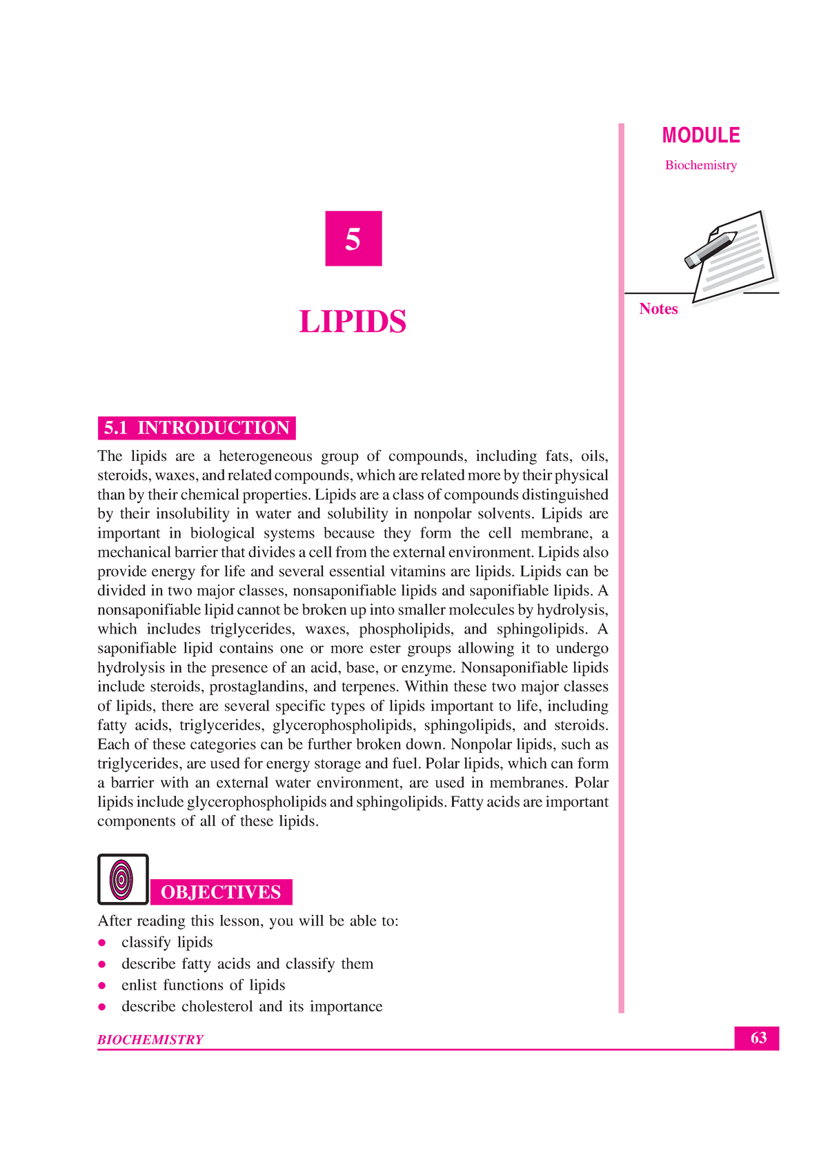 Lesson-05 - Hshsjs - 63 Lipids MODULE Biochemistry Notes 5 LIPIDS 5 ...