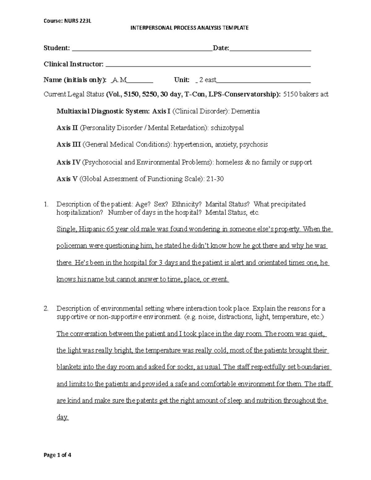 Interpersonel 2 - received an A - Student: Date: Clinical Instructor ...