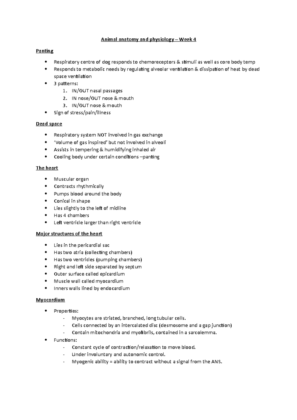 Heart lecture notes Animal anatomy and physiology Week 4 Panting