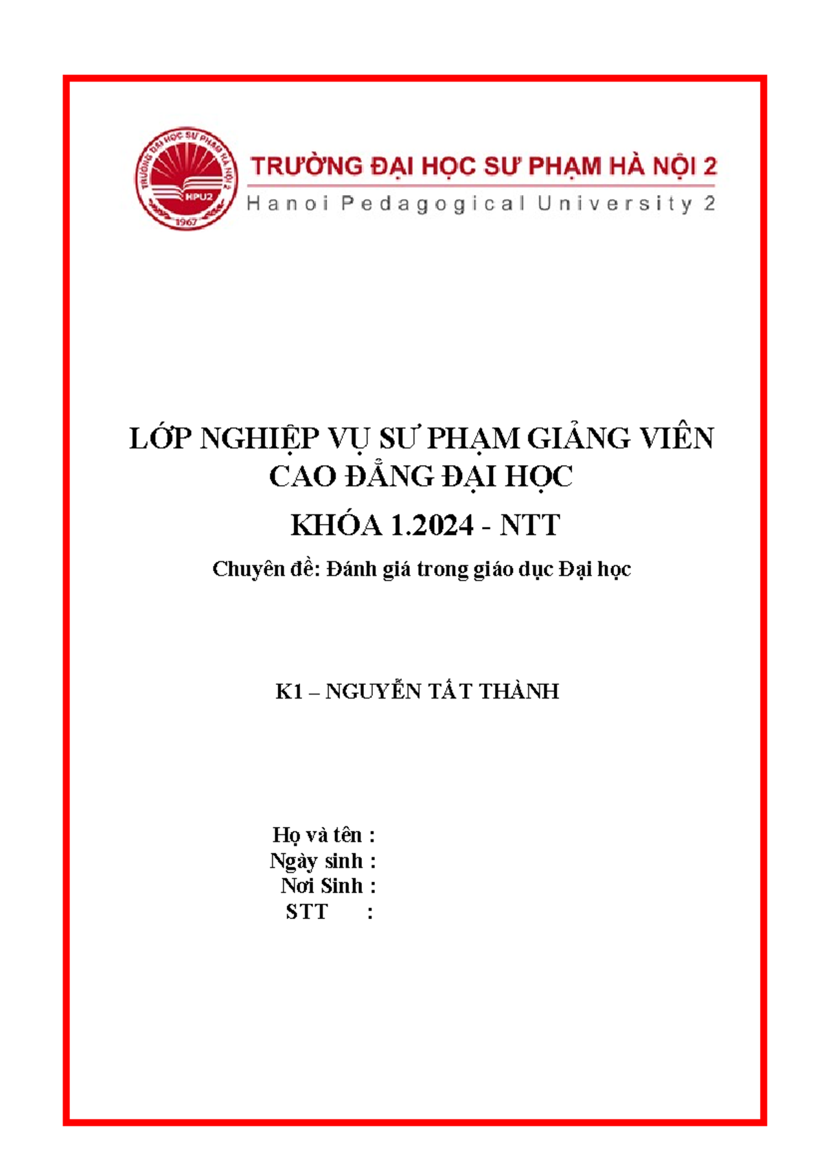 Bìa NVSP K1.2024 NTT - bìa chuyên đề - nghiep vu su pham - LỚP NGHIỆP ...