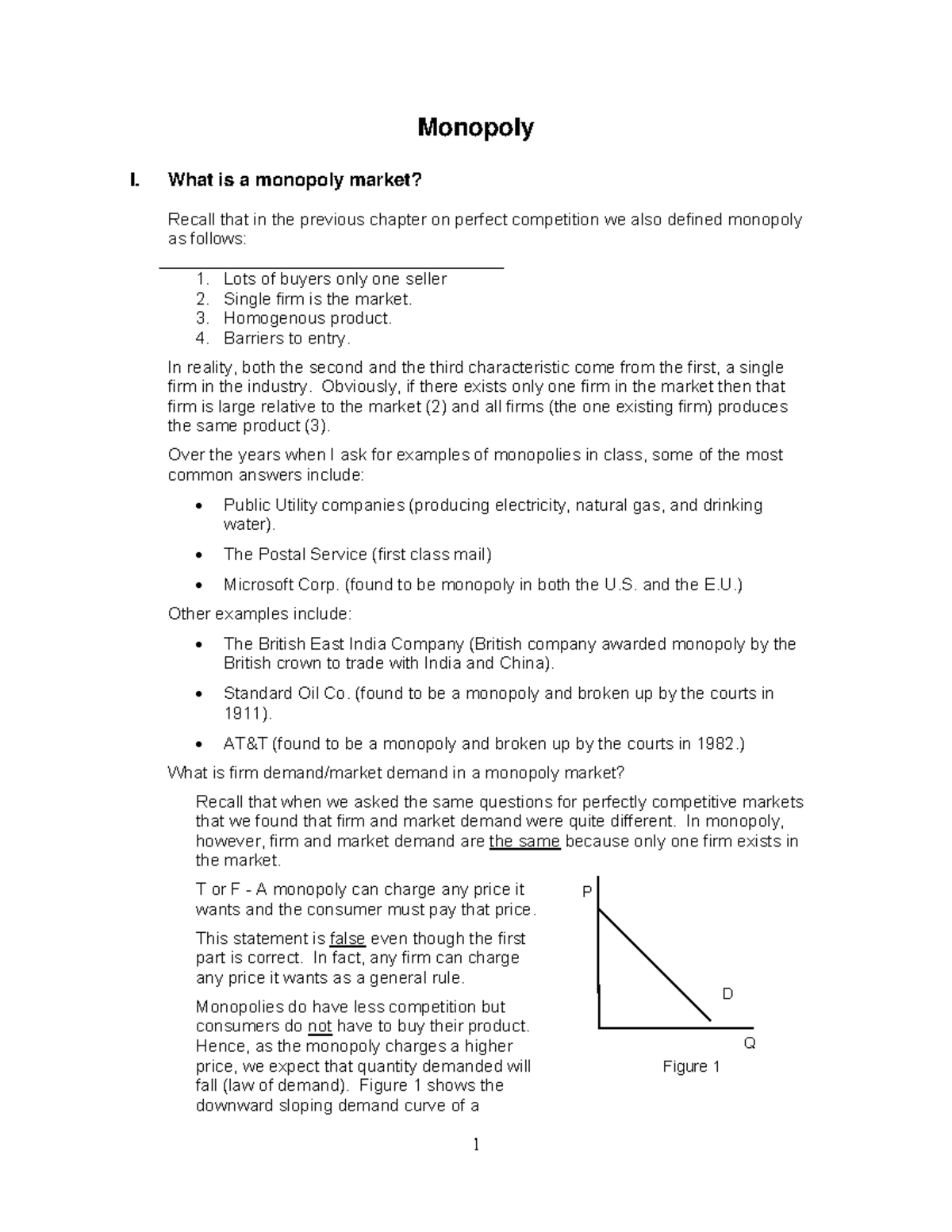 Lecture notes Monopoly - D Q Figure 1 P Monopoly I. What is a monopoly ...