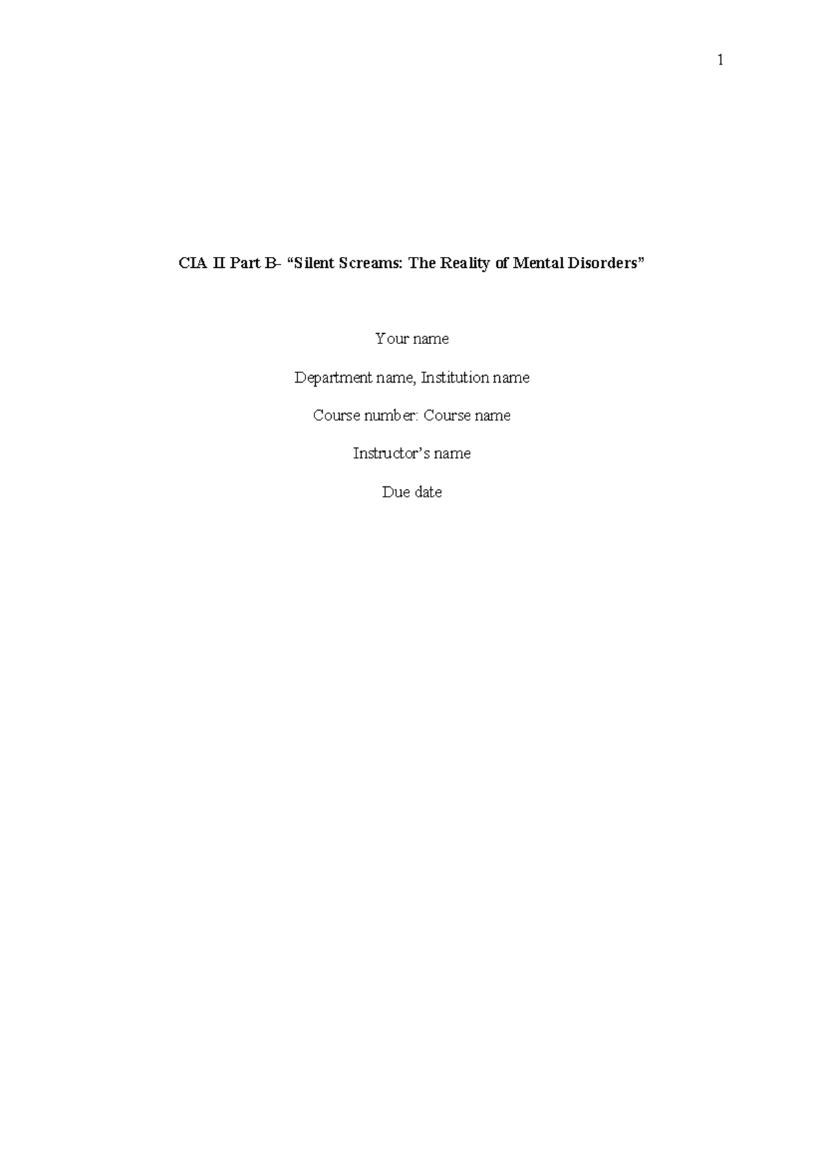 APA 7th edition template (student version) - CIA II Part B- “Silent ...