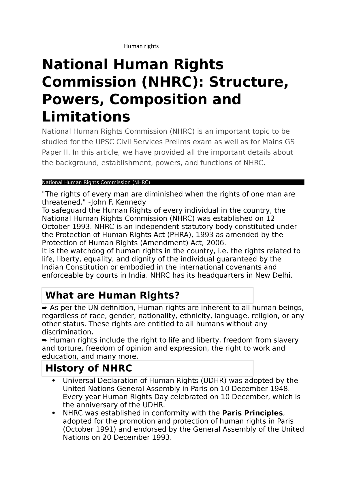 essay on human rights commission