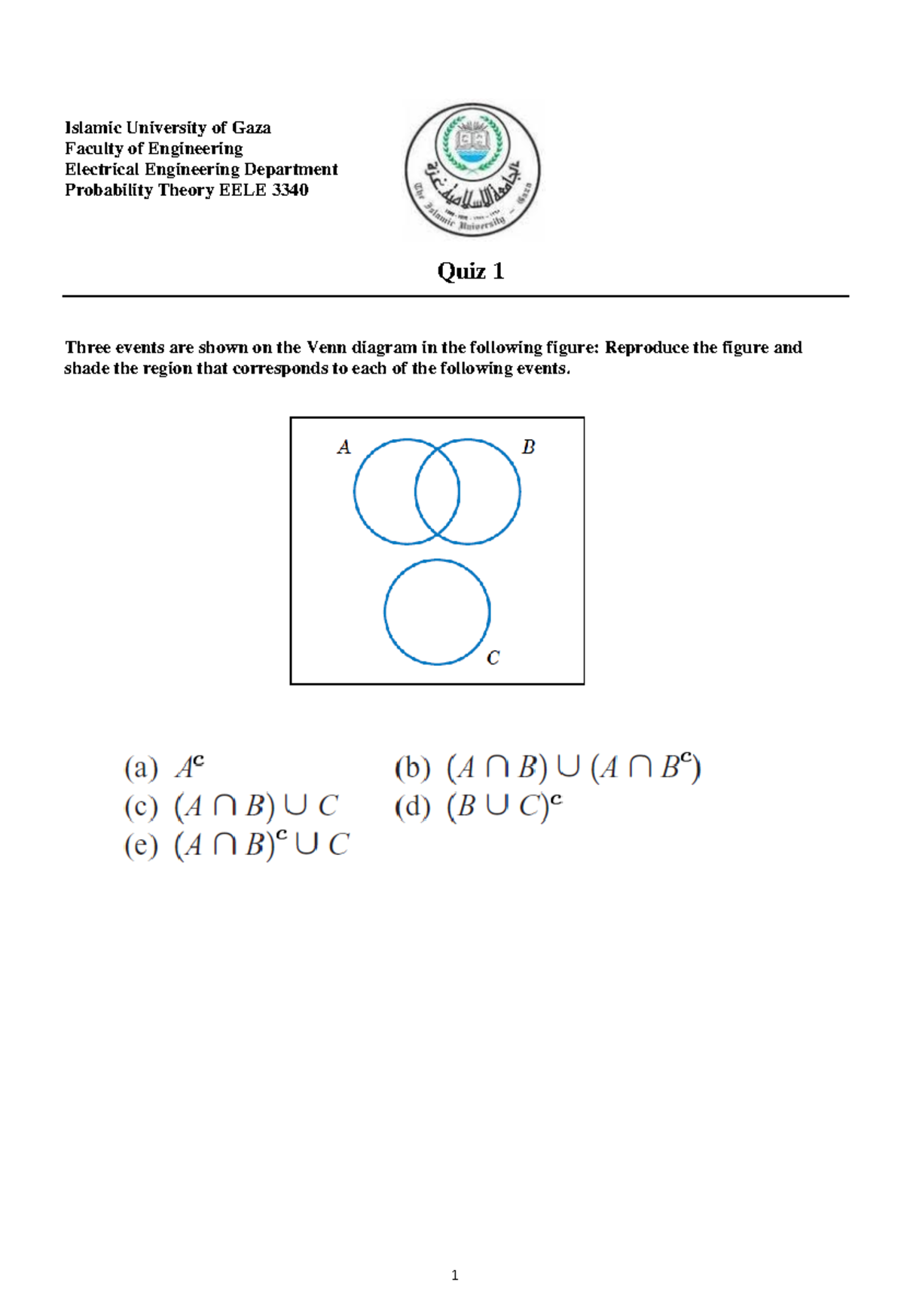Quiz 1 solutions solution in probability and stochastic processes