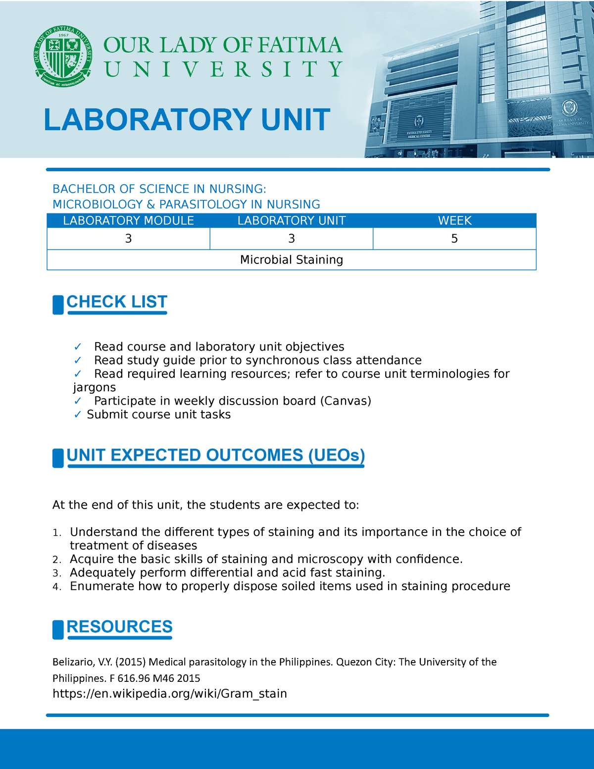 2 - Course Unit : Microbial Staining - BACHELOR OF SCIENCE IN NURSING ...