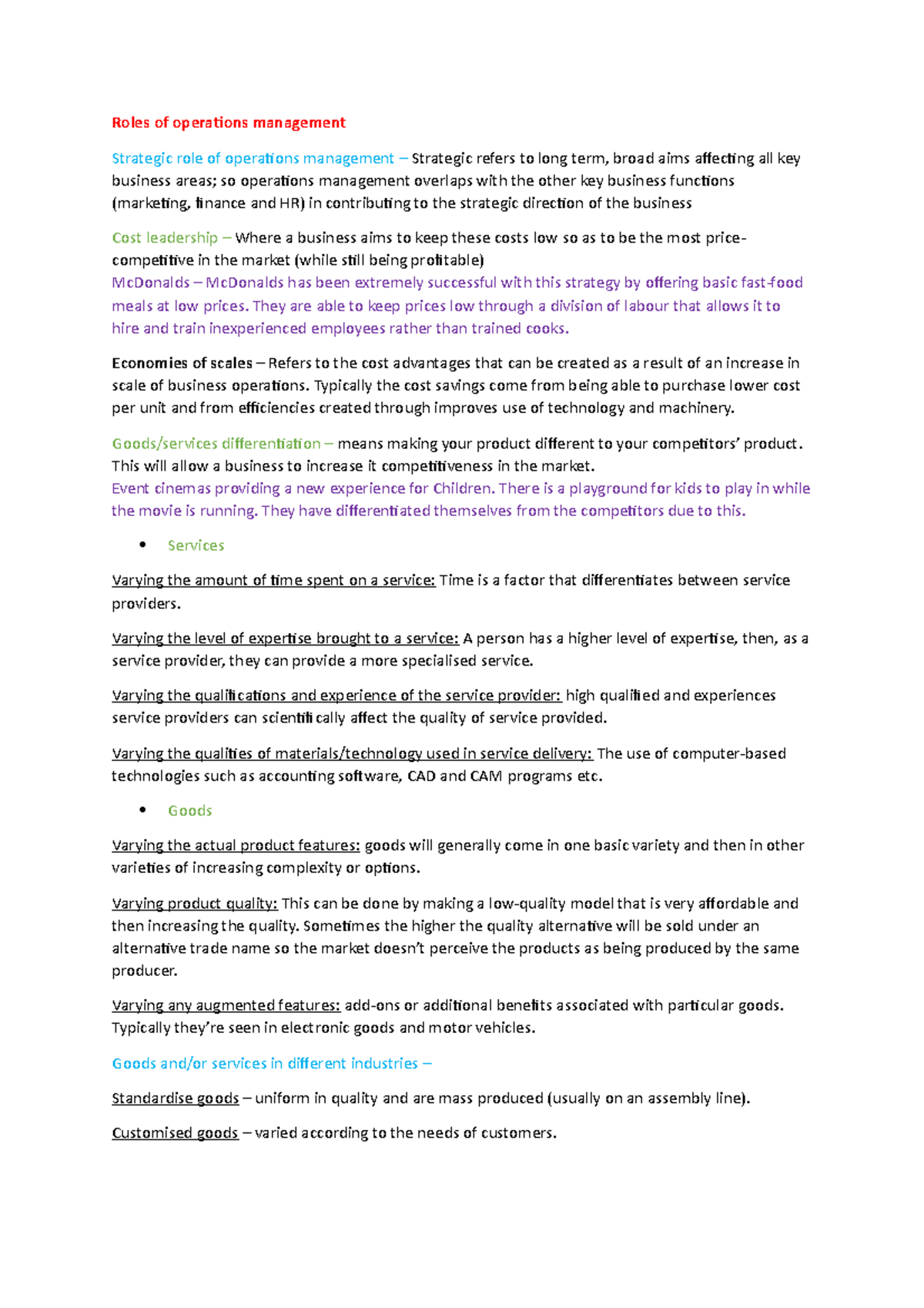 1 Operations - Roles of operations management Strategic role of ...