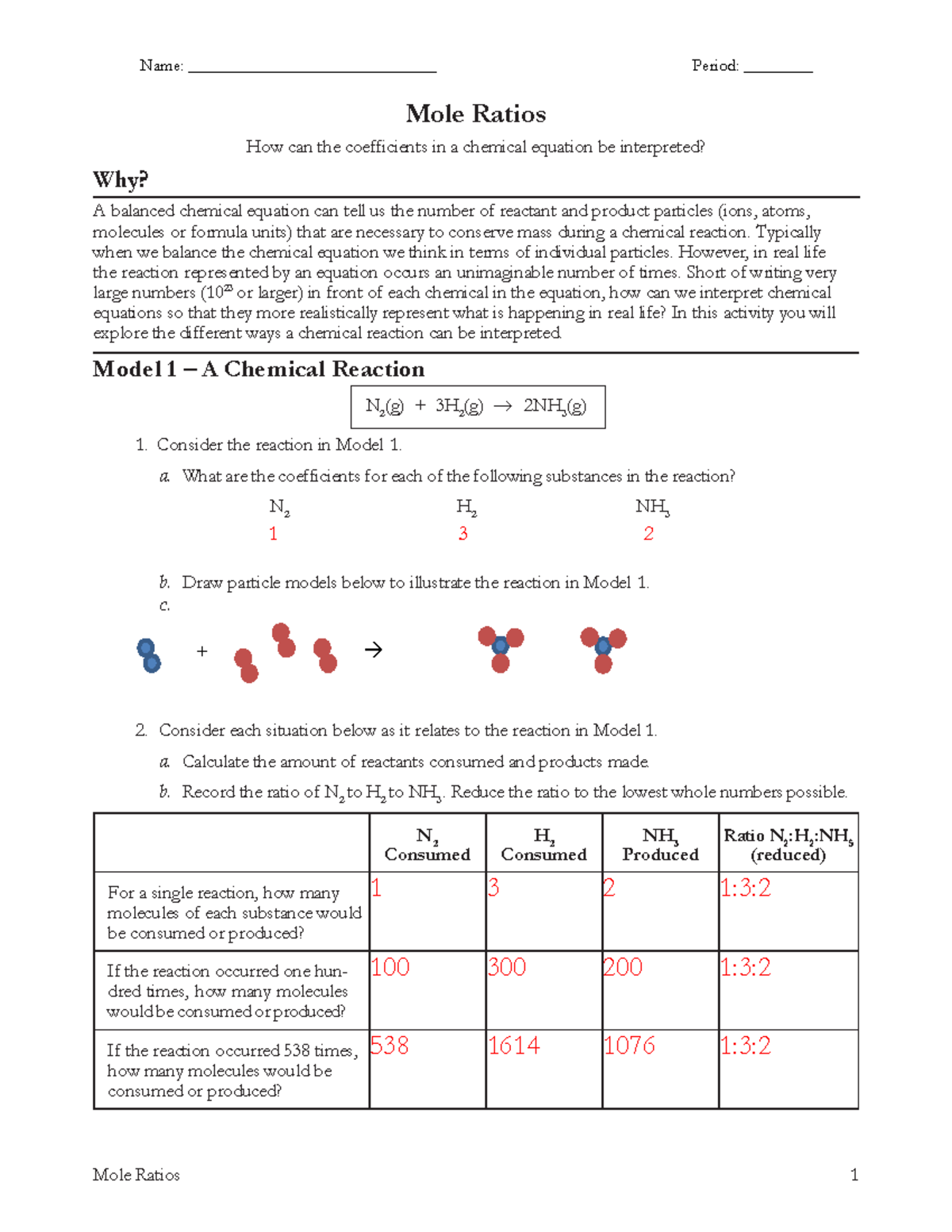 3-4 Mole Ratio Pogil Teacher KEY - Mole Ratios 1 Name ...