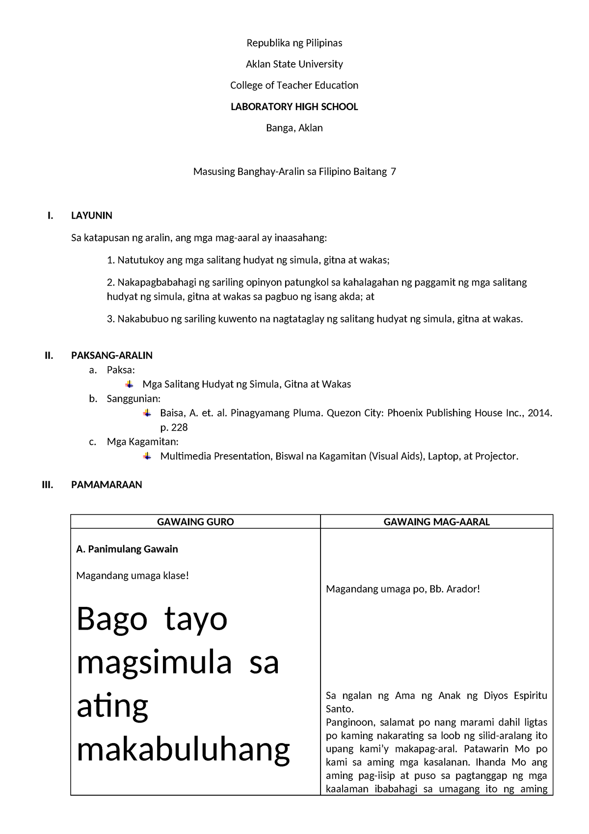 Lp Mga Salitang Hudyat Ng Simula Gitna At Wakas Republika Ng Pilipinas Aklan State 2903