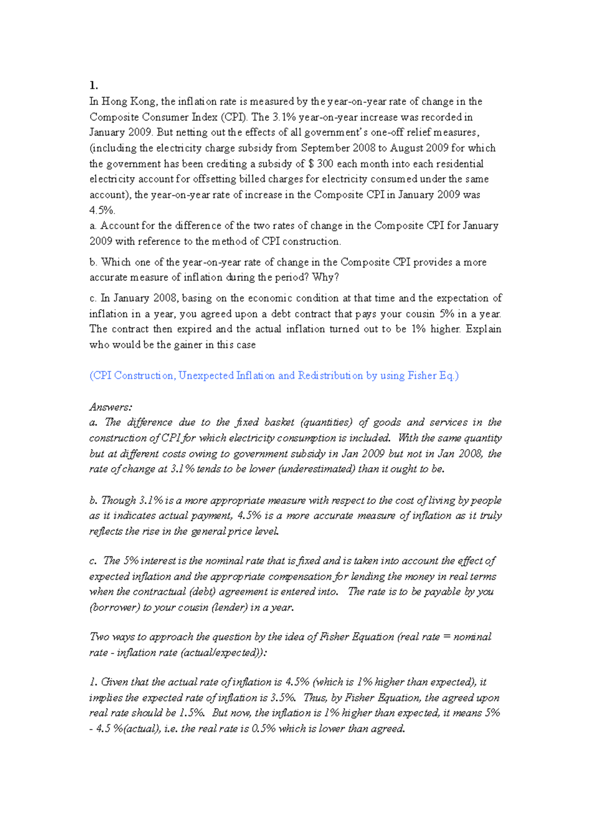 Cost of living and inflation with answers - 1. In Hong Kong, the ...