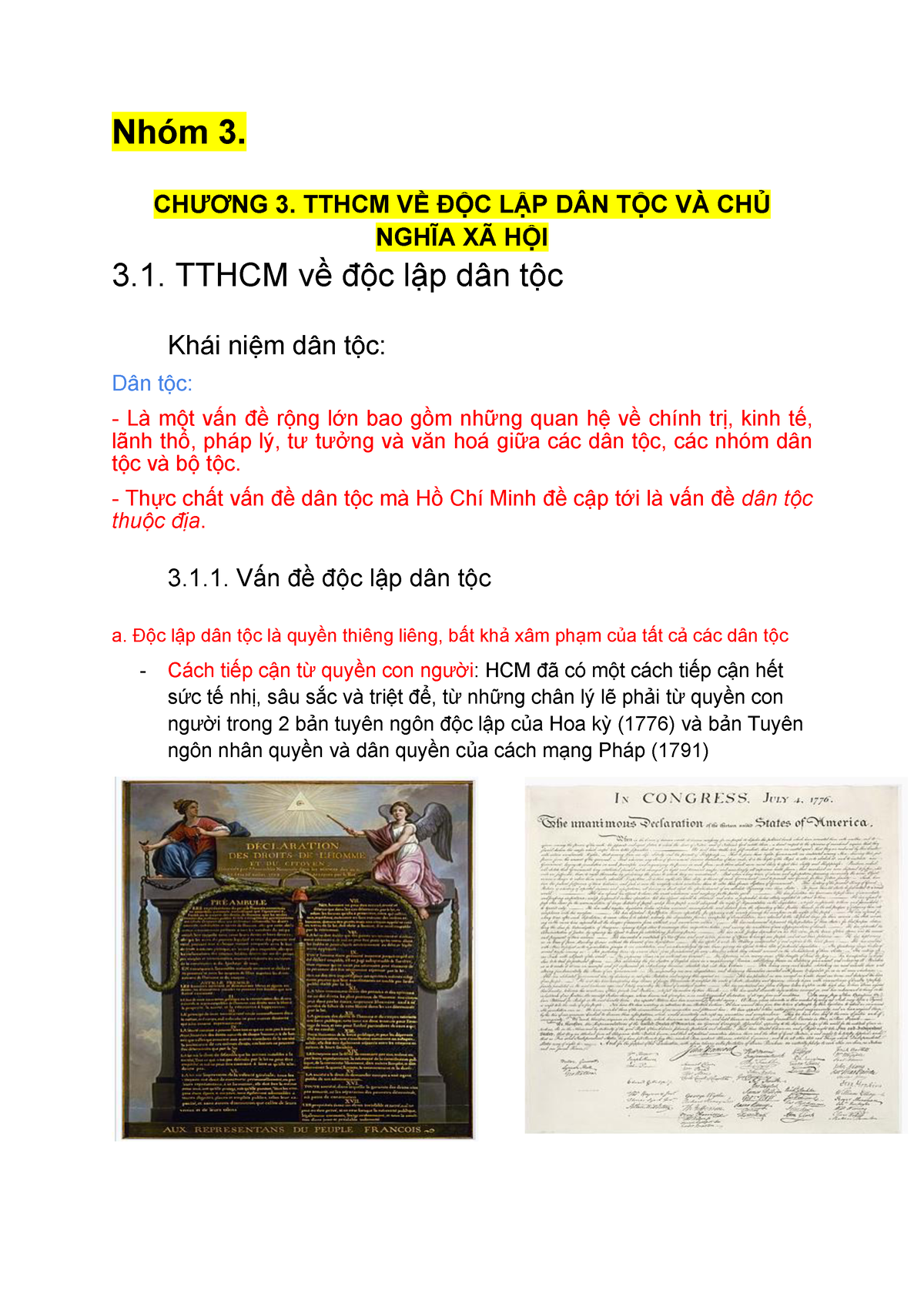 Nhóm 3-Chương 3- Tthcm ND - Nhóm 3. CHƯƠNG 3. TTHCM VỀ ĐỘC LẬP DÂN TỘC ...