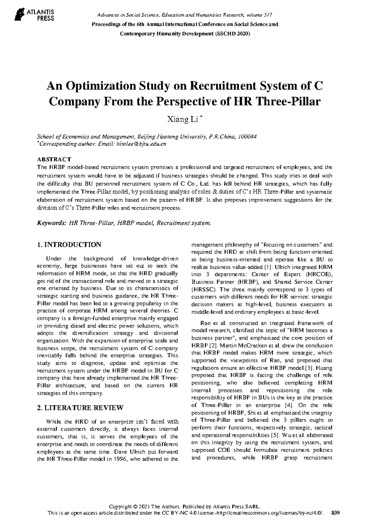 An Optimization Study On Recruitment System Of C Company From The 