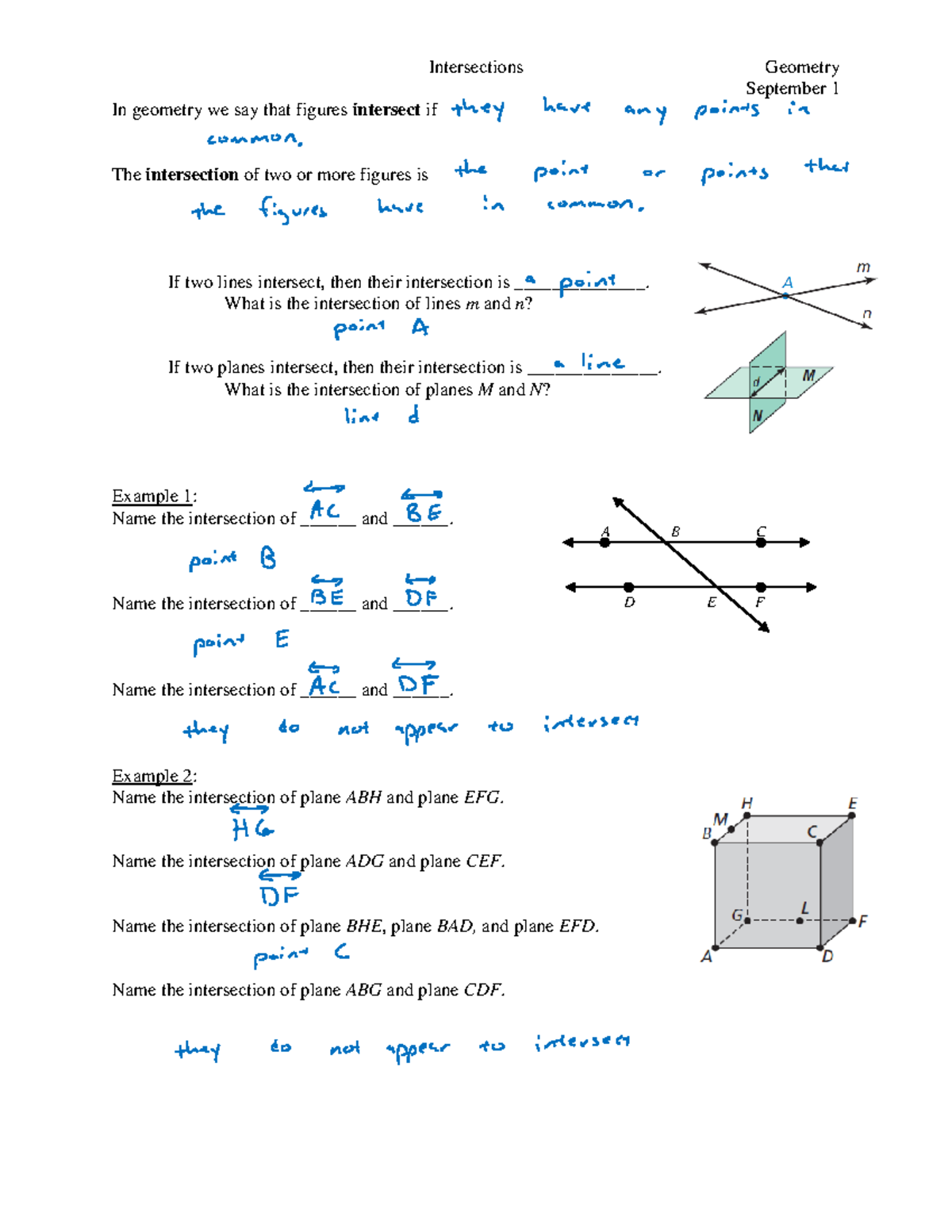 09-01 - intersections - Intersections Geometry September 1 In geometry ...