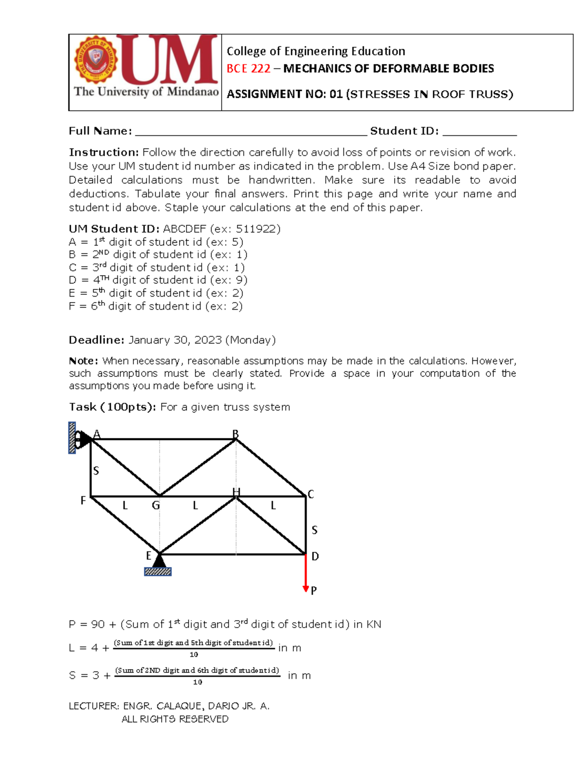 BCE222 Strength Assignment 01 - College of Engineering Education BCE ...