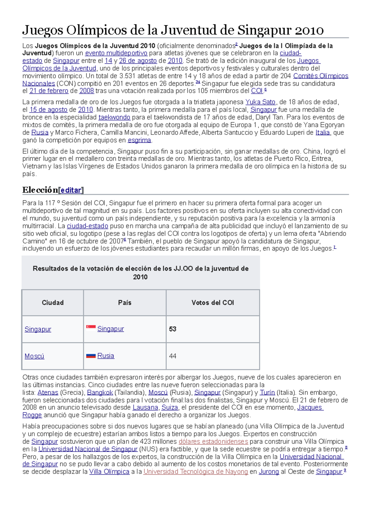 Juegos Olímpicos de la Juventud de Singapur 2010 Juegos Olímpicos de