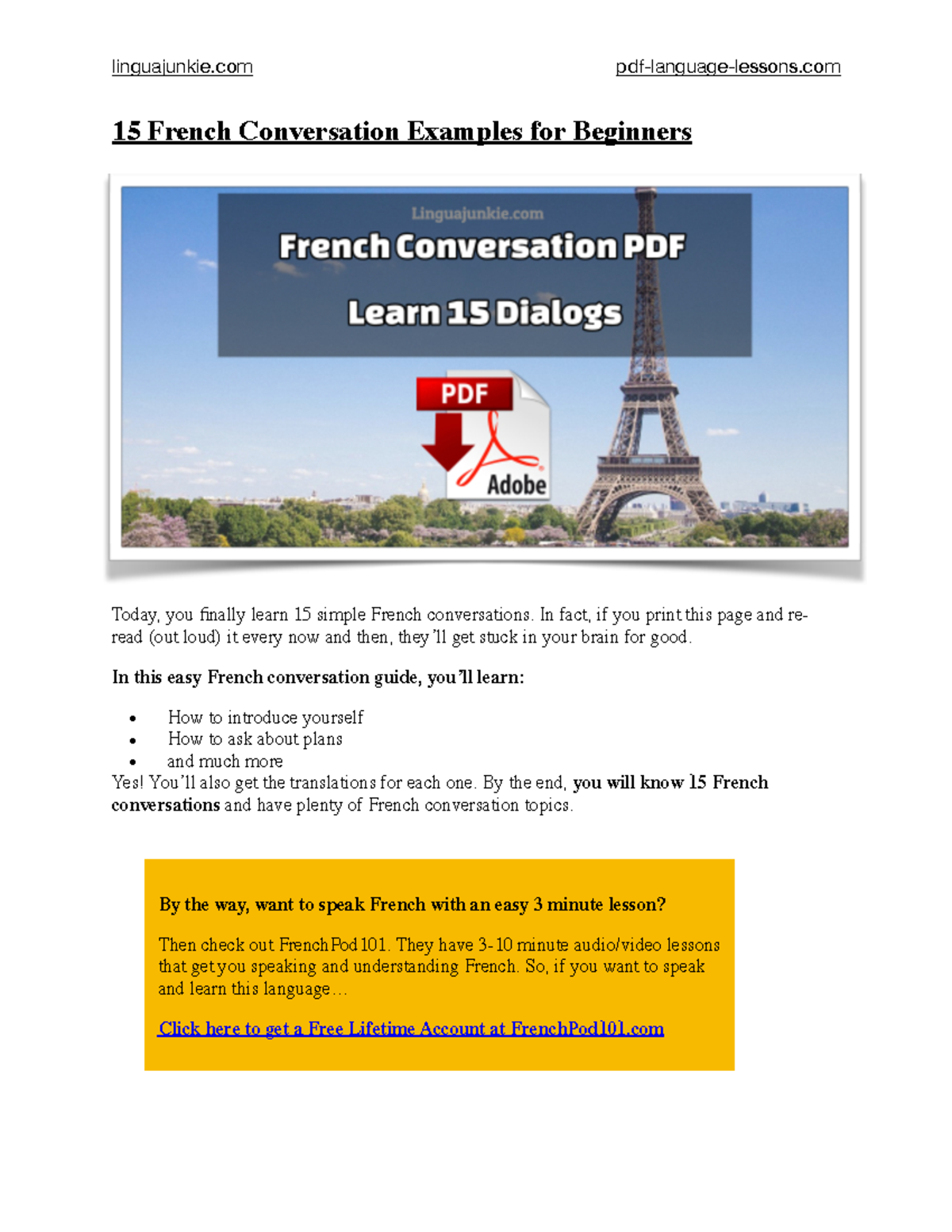 French-Conversation beginner - 15 French Conversation Examples for ...